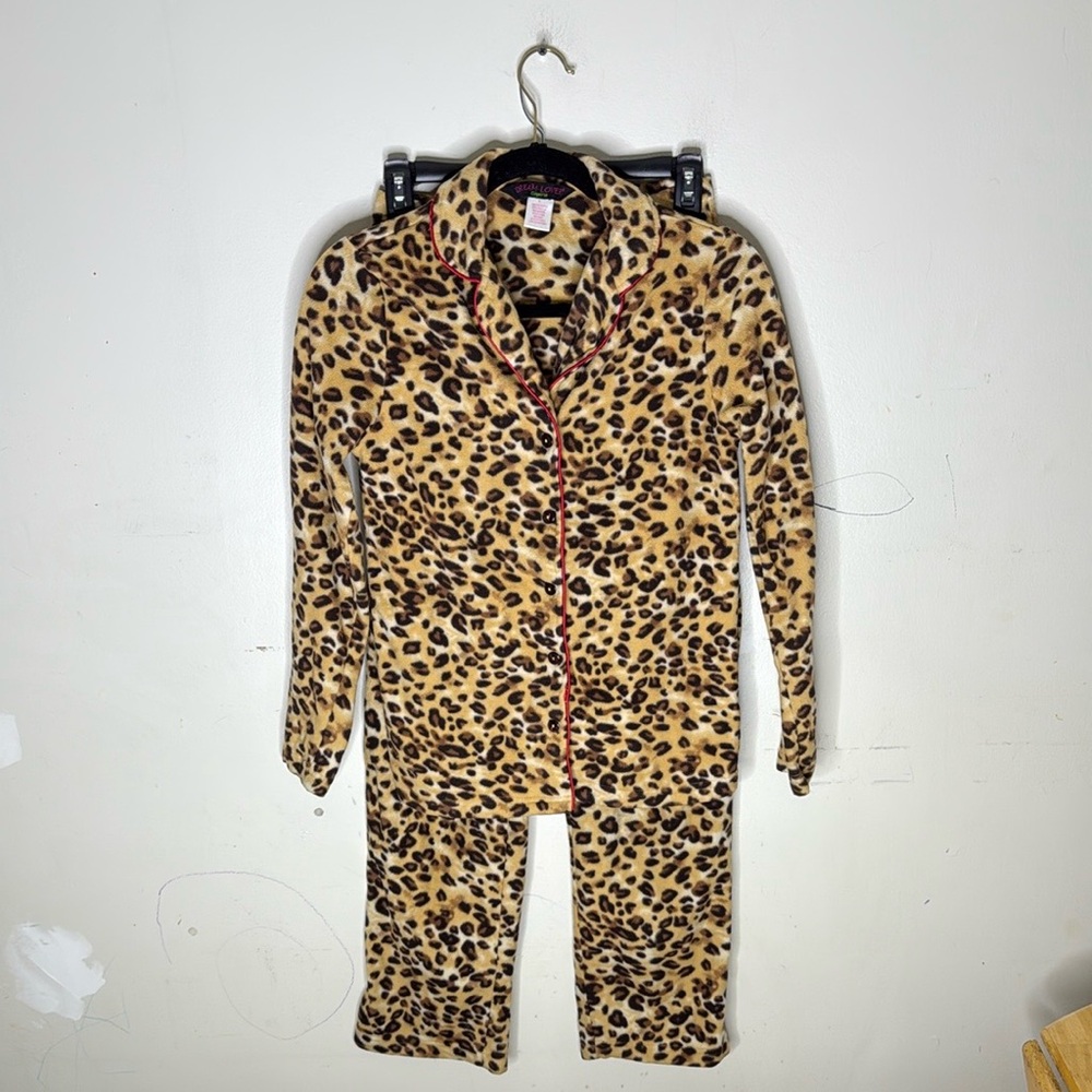 Dream Lover Polyester Blend Fleece Leopard Pajama Set Size Small